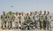 Eagle Scout service members deployed to Combined Joint Task Force-Horn of Africa and Camp Lemonnier pose for a group photo Aug. 22, 2014, at Camp Lemonnier, Djibouti. (U.S. Air Force photo by Staff Sgt. Leslie Keopka)