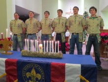 Brothers, left to right, Paul Yungtum, Jon Yungtum, Will Yungtum, Greg Yungtum, Steve Yungtum, and Matt Yungtum at Steve's Eagle Scout ceremony in 2012. Brother Matt has now achieved Eagle status, making all six brothers and their father Tom Yungtum, Eagle Scouts.