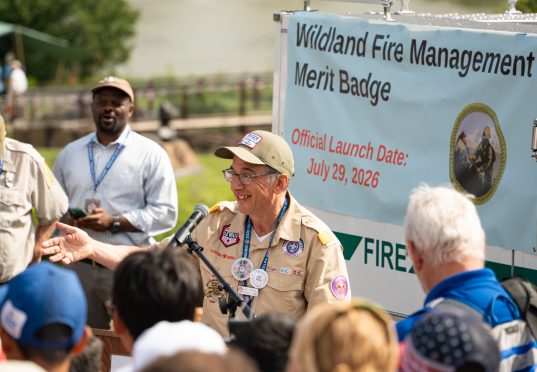 Scouts at the wild land fire merit badge launch during the 2026 National Scout Jamboree at the Summit Bechtel Reserve on July 29, 2026. (Photo by Scouting America/Evelin Kung)

**********Beginning of Shooting file name - 20260729-10-16-34-6770-EK.jpg